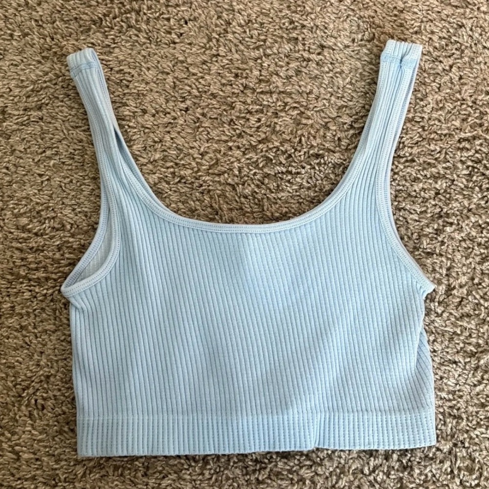 Aeropostale Light Blue Ribbed Scoop Crop Tank